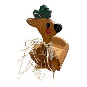 Vintage Wooden Reindeer Tray Hand Painted Christmas Decor Holidays